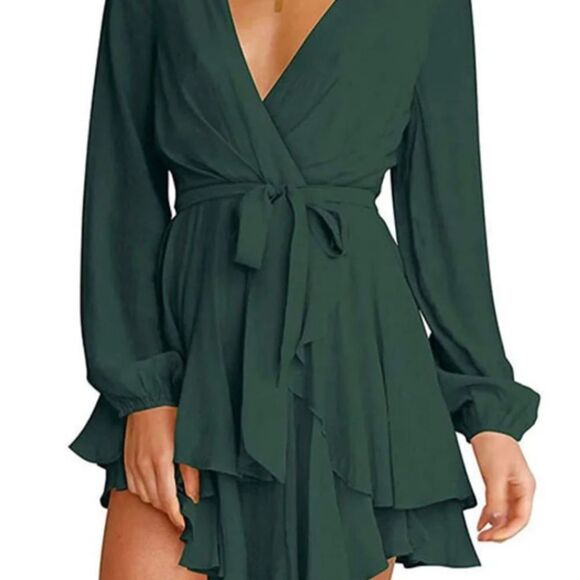 Green Wrap Sundress with Bishop Sleeves - Picture 1 of 5